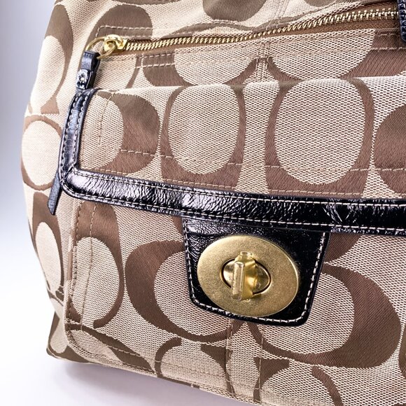 COACH Hampton Signature C Canvas Leather Dual Handle Handbag - J1077-F15689 - Picture 15 of 15